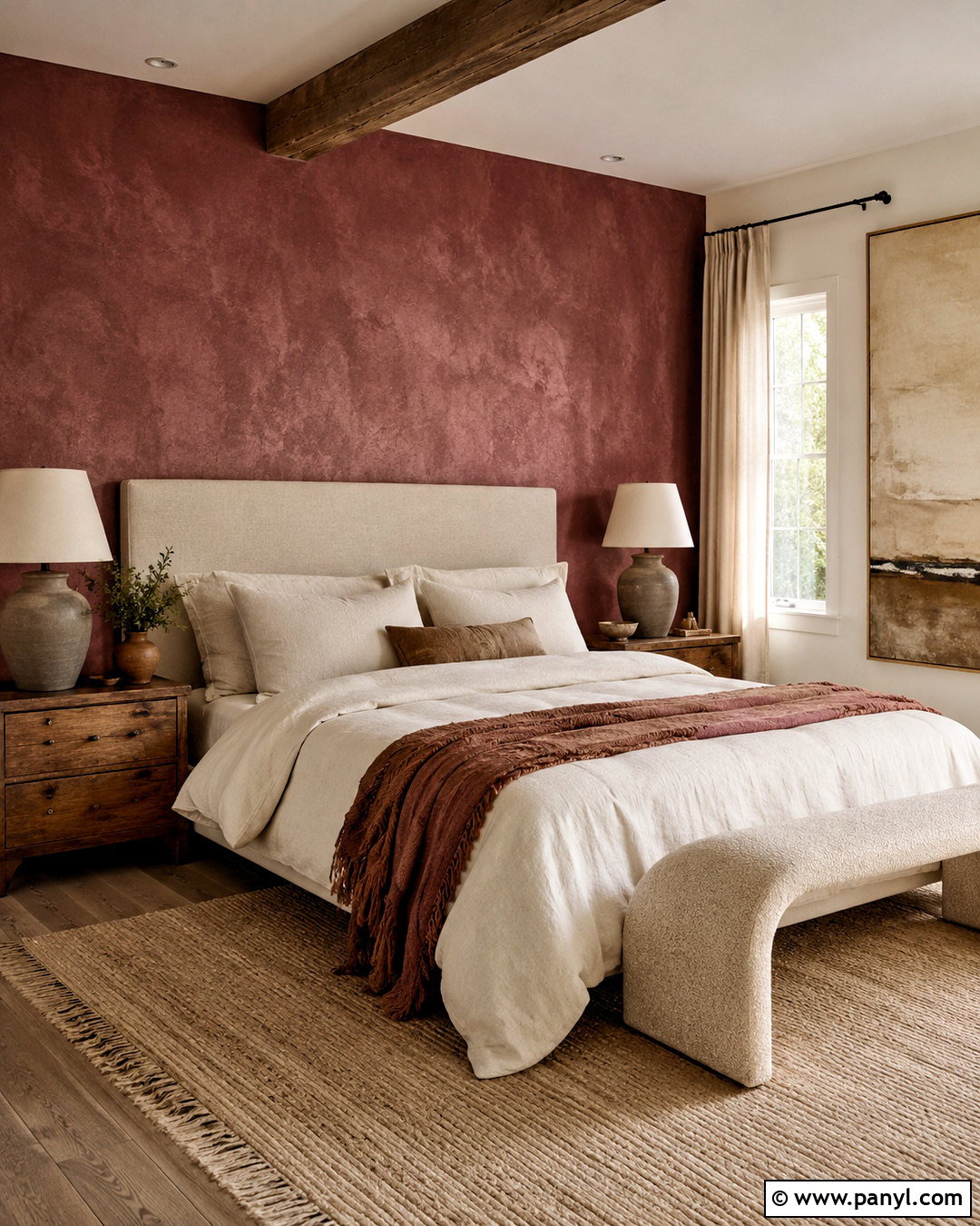 Burgundy Limewash Accent Wall - 20 burgundy accent wall bedroom ideas