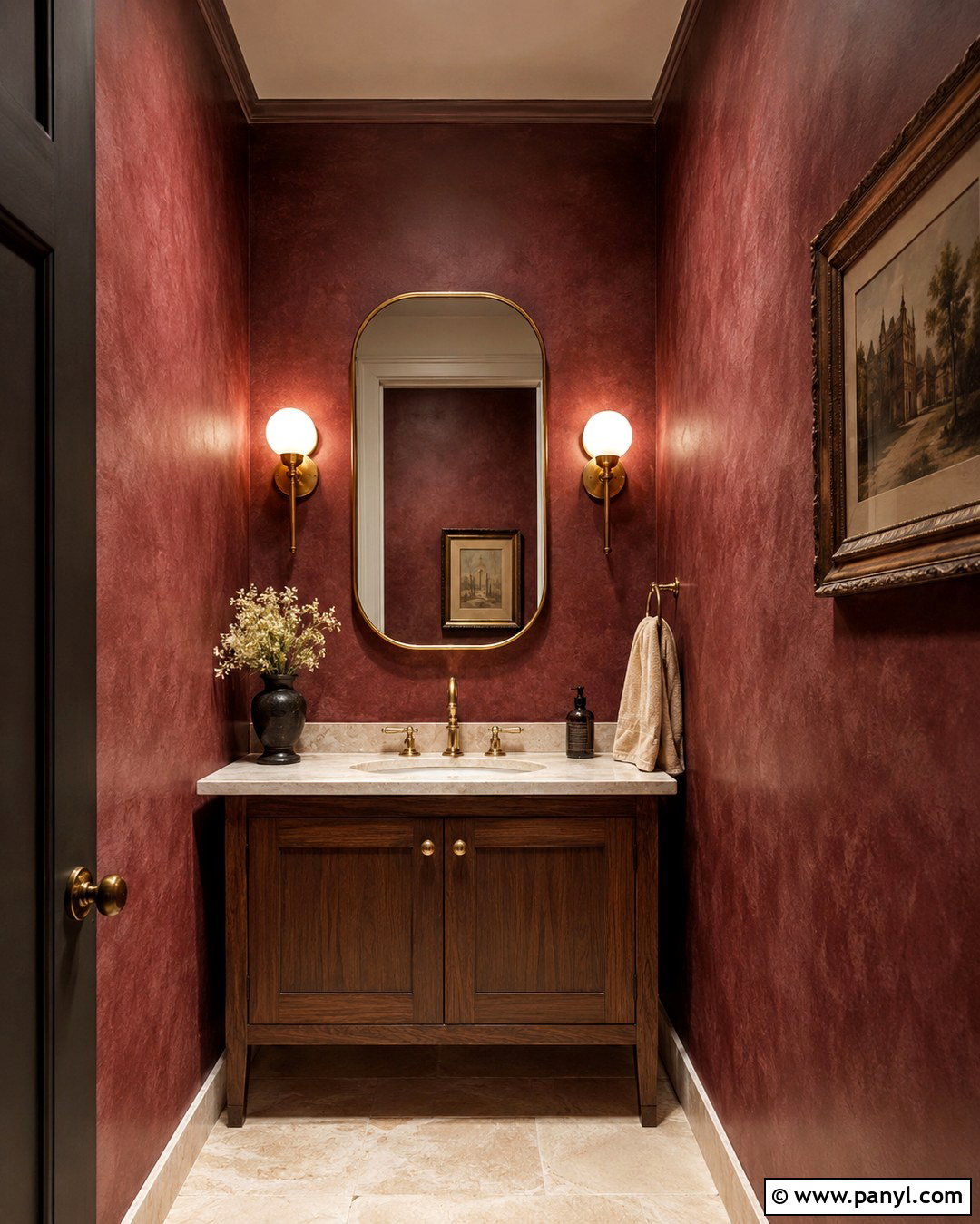 Burgundy Limewash Powder Room - 20 Limewash Painted Walls