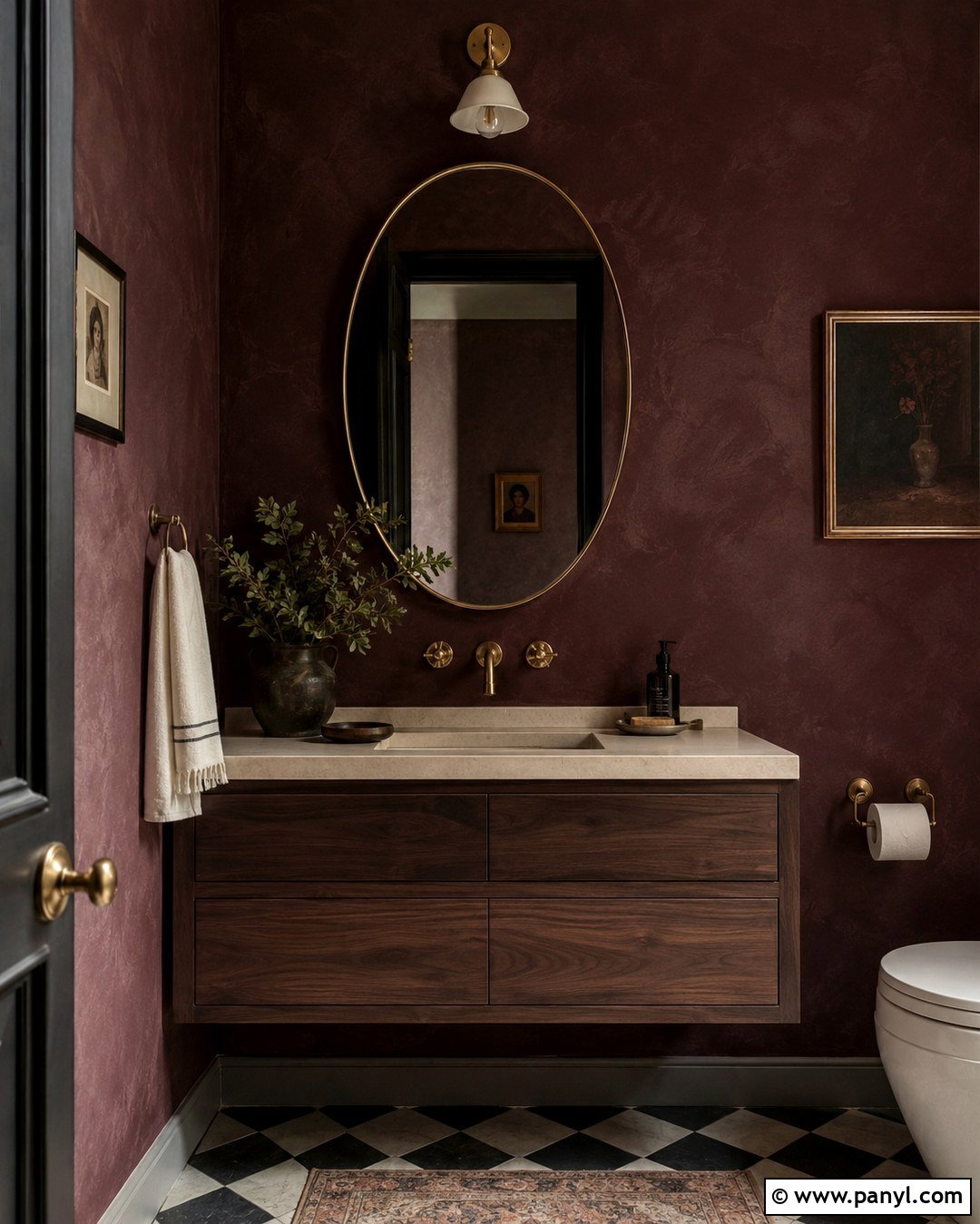 Burgundy Limewash Powder Room - 20 Limewash Dark Wall Ideas