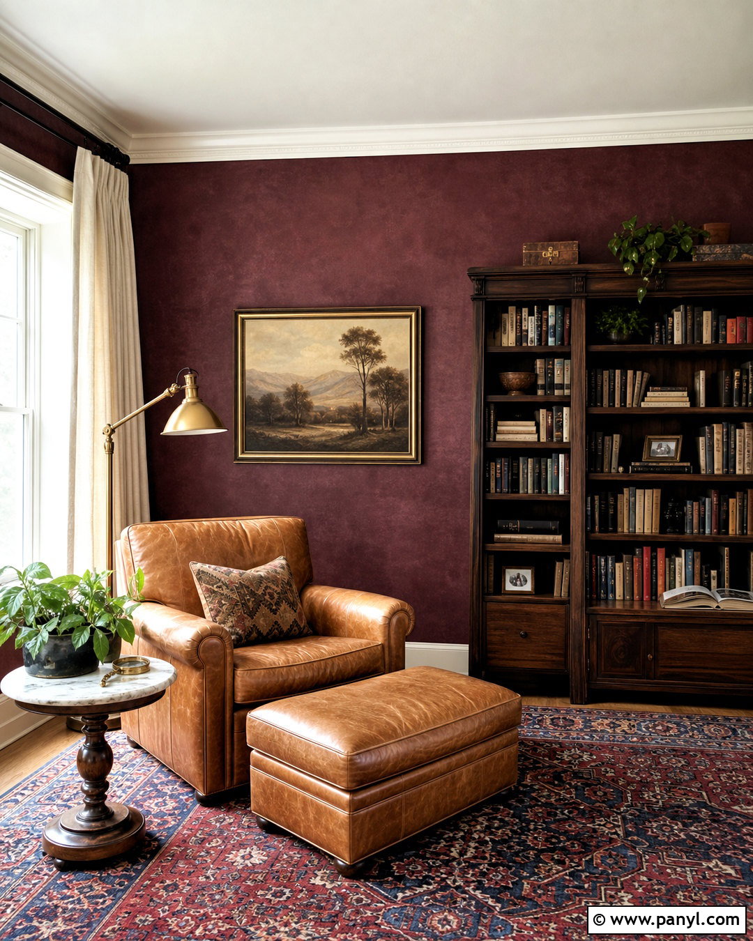 Burgundy Limewash Walls In A Reading Room - 20 dark limewash walls
