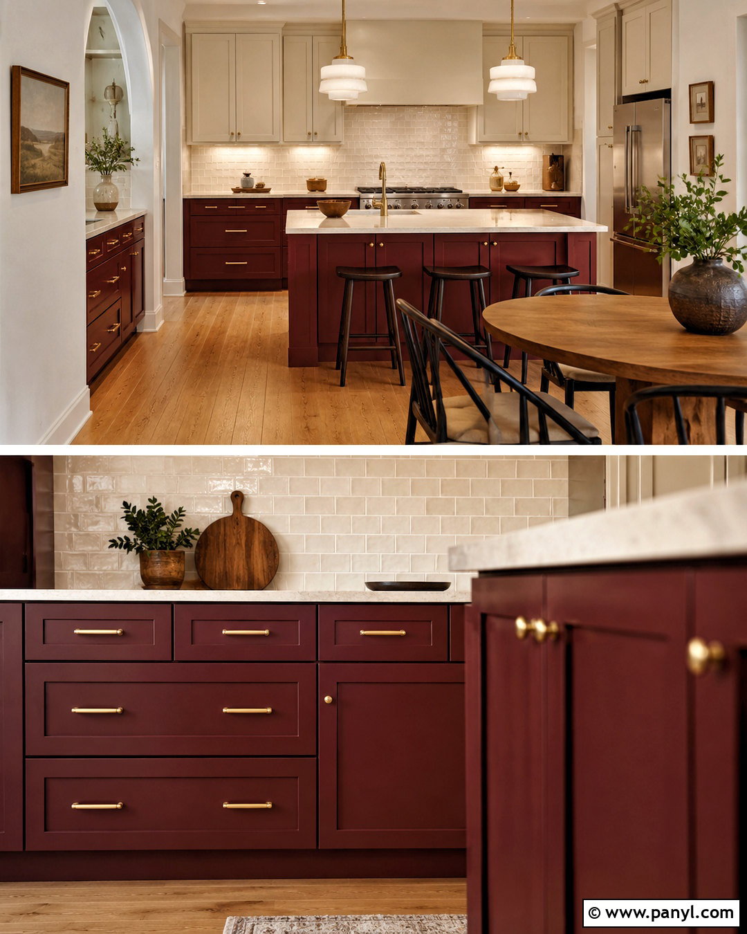 Burgundy Lower Cabinets With Cream Uppers - 20 burgundy kitchen cabinets