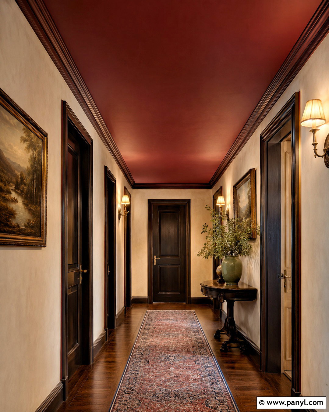 Burgundy Painted Hallway Ceiling - 20 painted ceiling hallway ideas