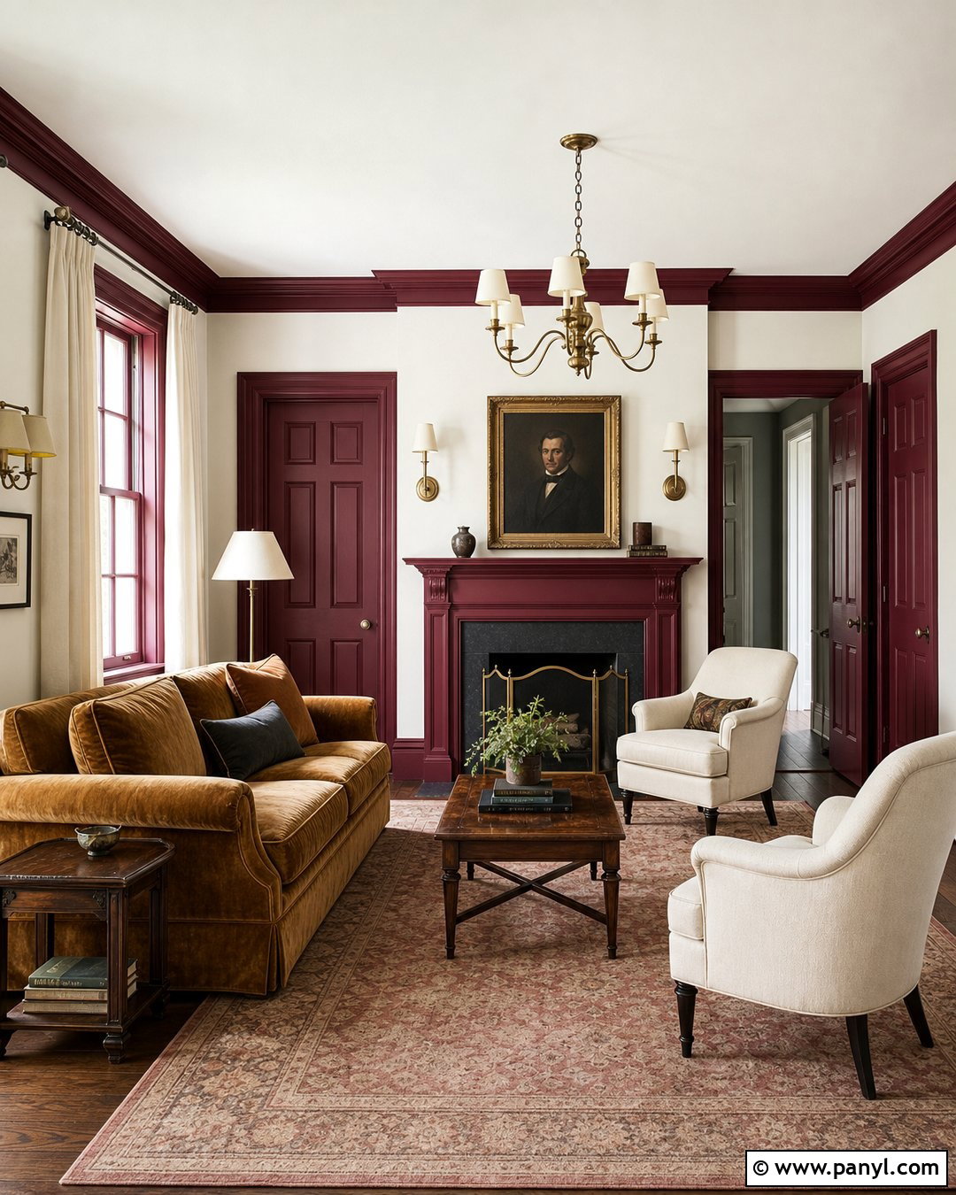 Burgundy Painted Trim With White Walls - 30 painted trim white walls