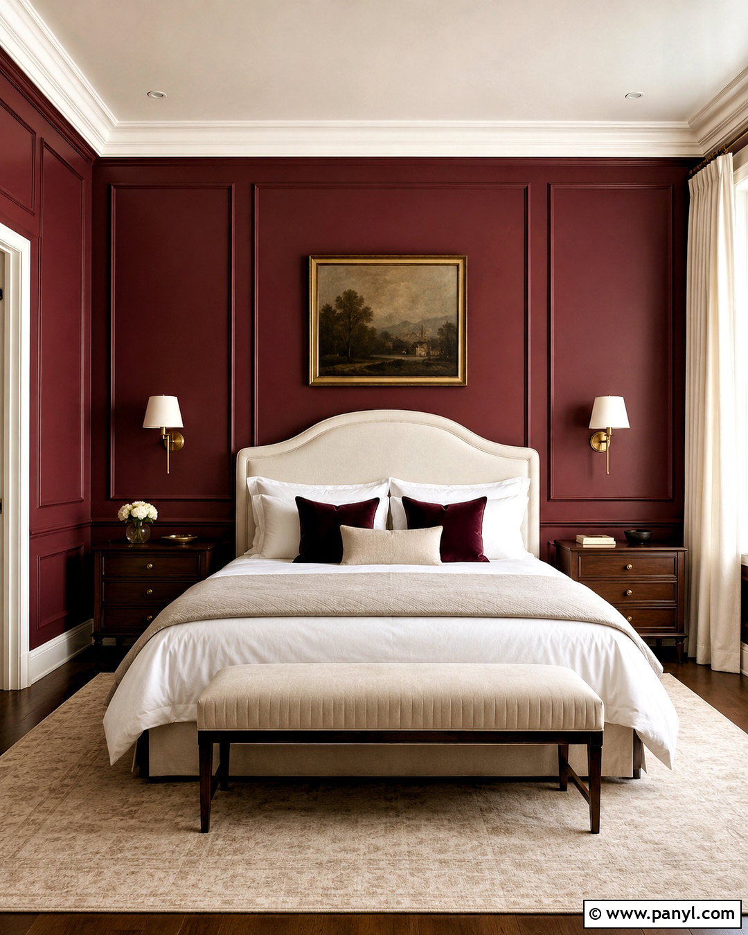 Burgundy Picture Frame Molding Wall - 20 burgundy accent wall bedroom ideas