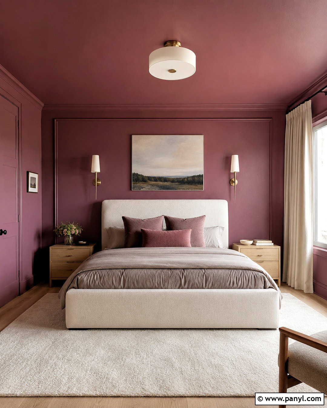 Burgundy Pink Color Drenched Bedroom - 20 moody pink bedroom ideas