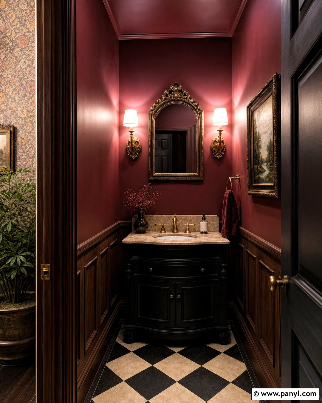 Burgundy Powder Bathroom - 20 dark moody bathroom ideas