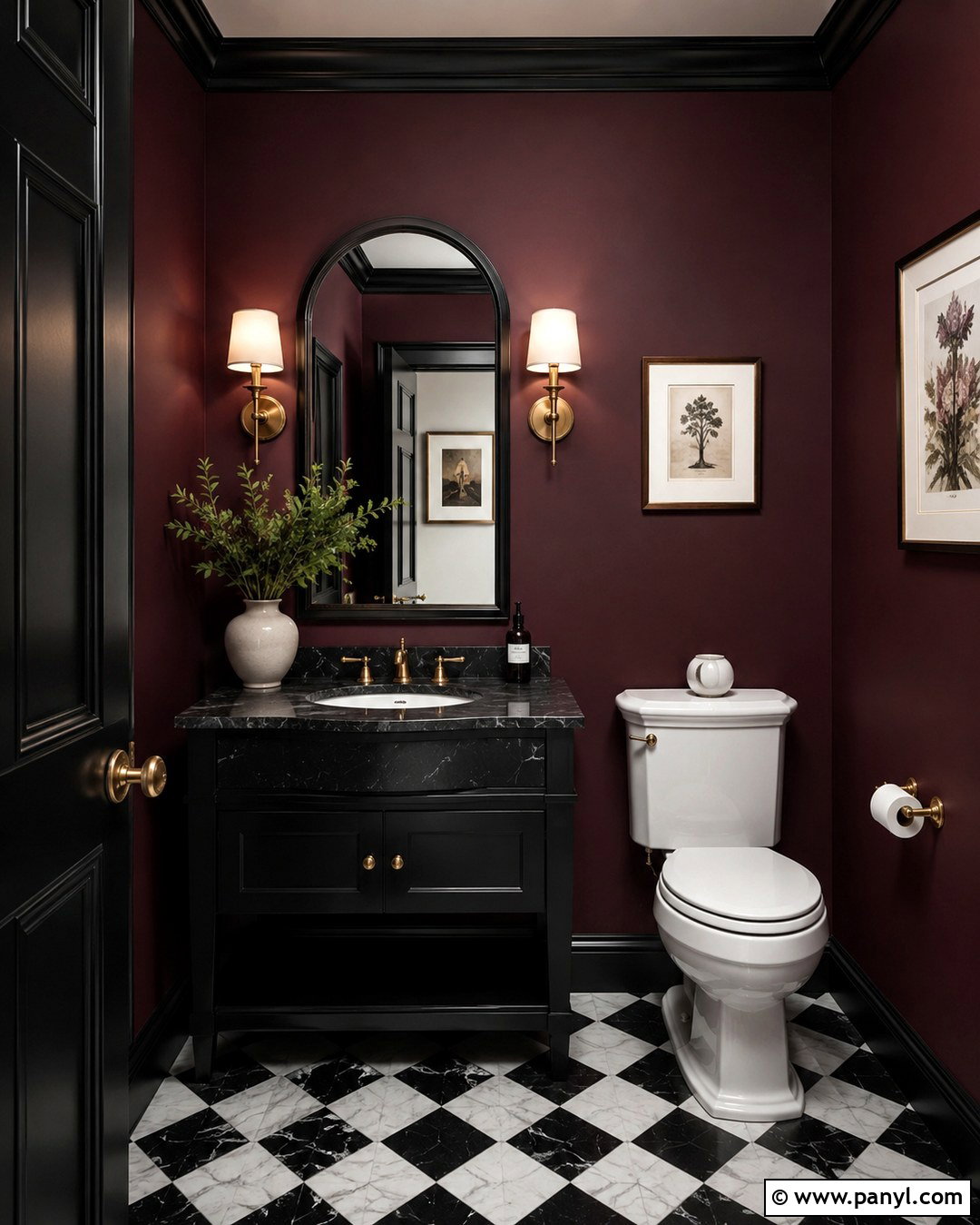 Burgundy Powder Room With Black Trim - 20 Burgundy Walls With Black Trim Ideas