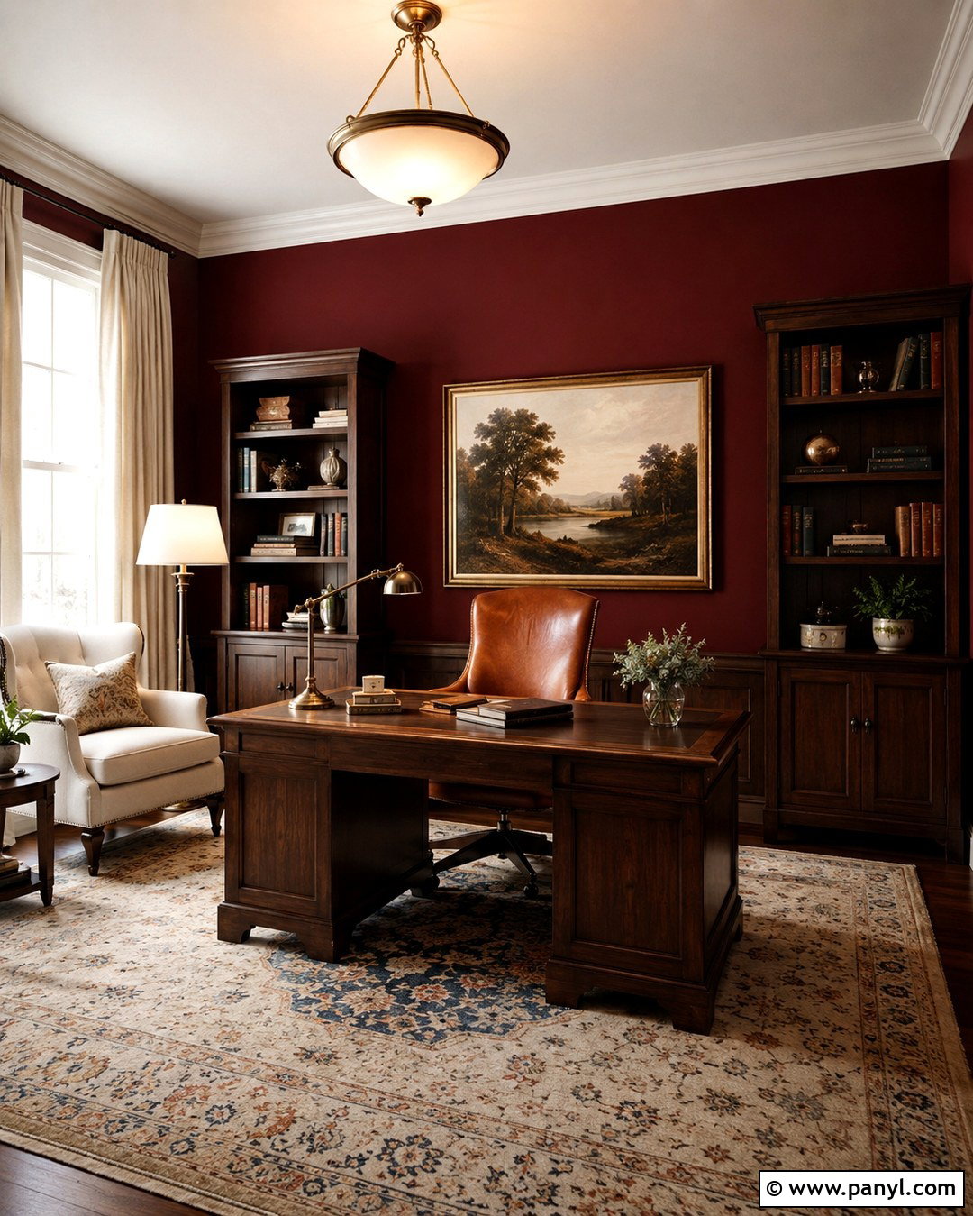 Burgundy Red Accent Wall Office - 20 Red Accent Wall Office Ideas