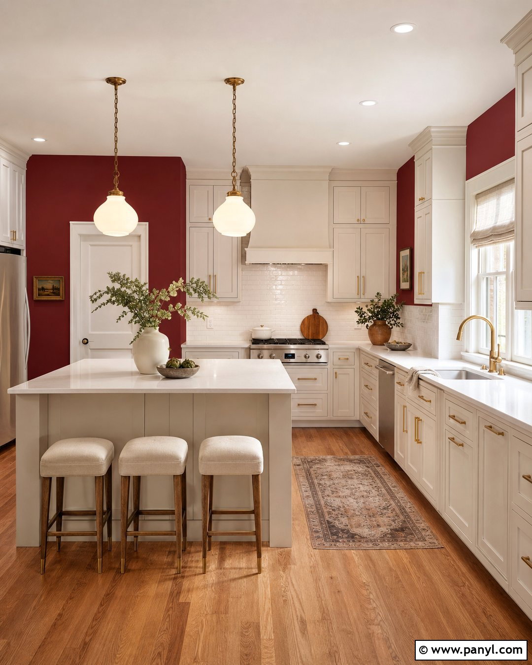 Burgundy Red Kitchen Walls With White Cabinets - 20 Red Kitchen Wall Color Ideas