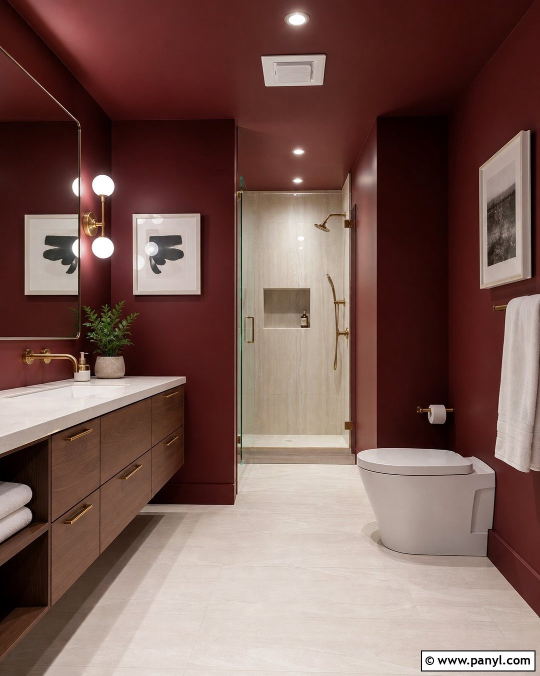 Burgundy Red Wall Bathroom - 20 Red Wall Bathroom Makeover Ideas