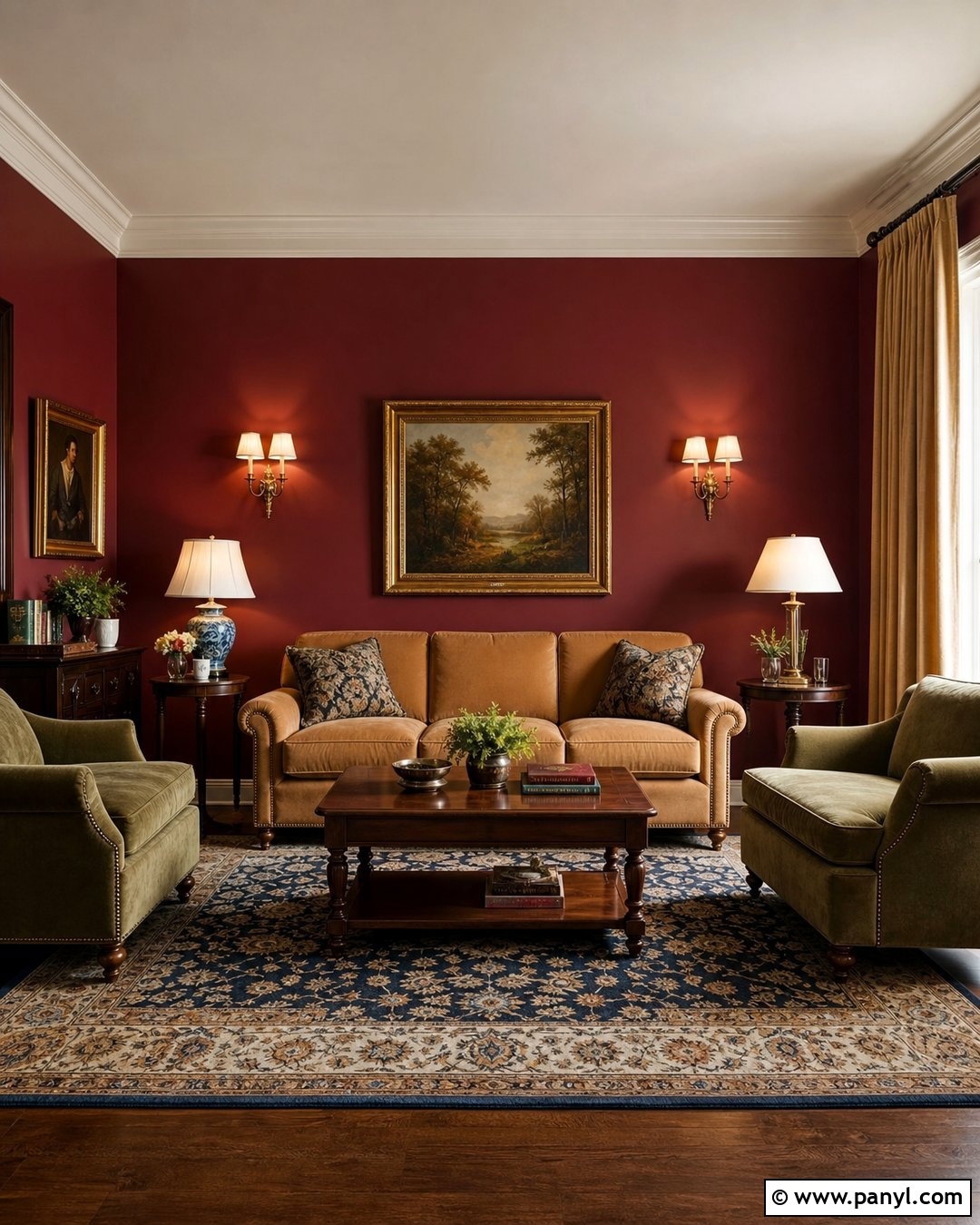 Burgundy Red Wall Living Room - 25 Red Wall Interior Ideas
