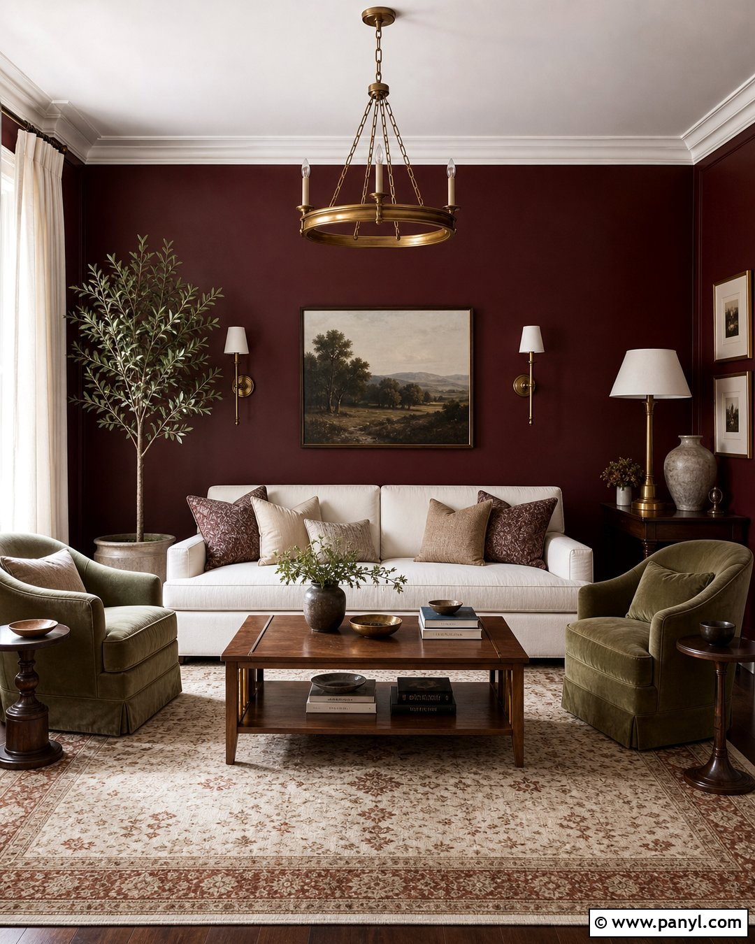 Burgundy Red Wall Living Room - 20 Red Wall Home Interior Ideas