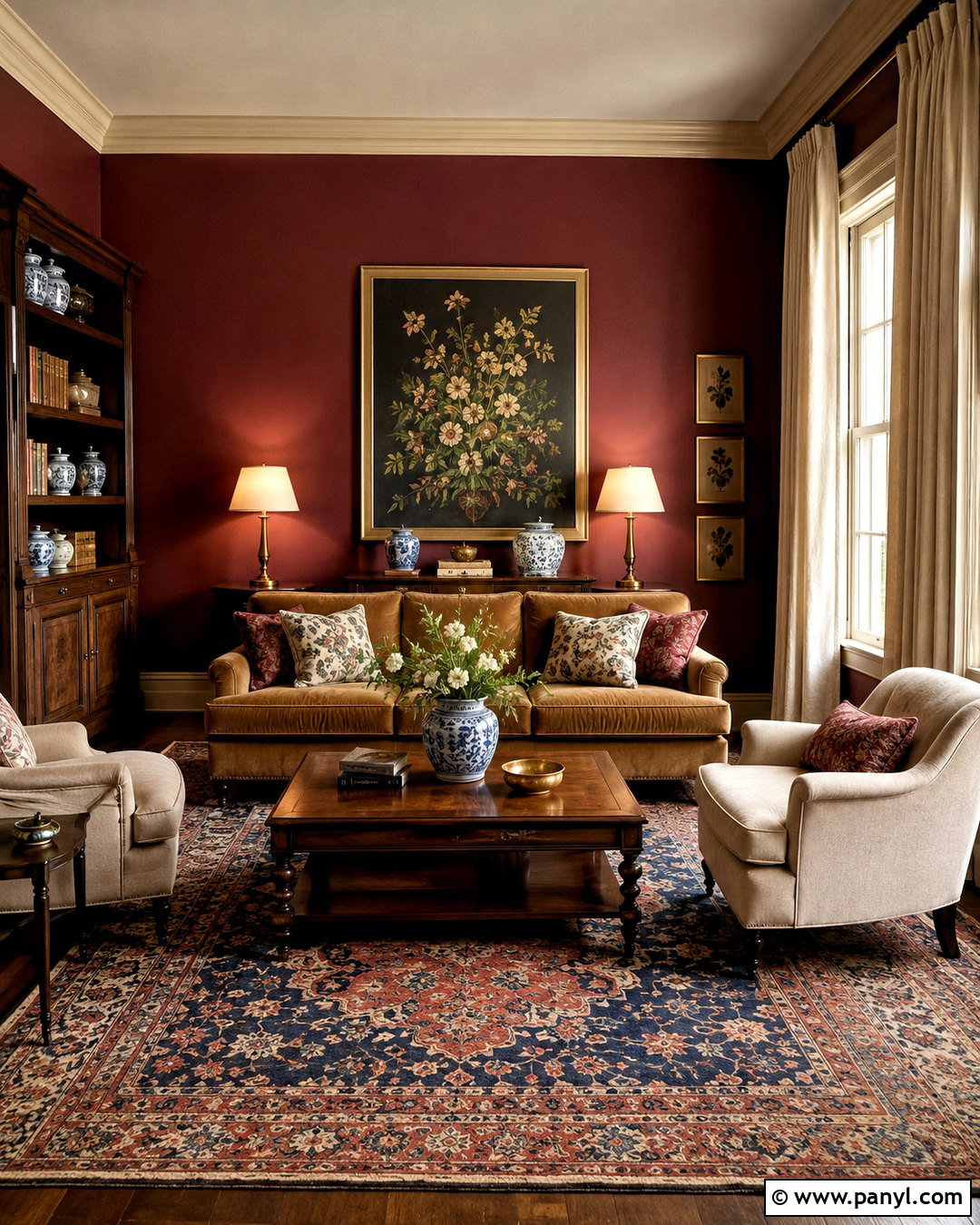 Burgundy Sitting Room - 35 Sitting Room Paint Color Ideas
