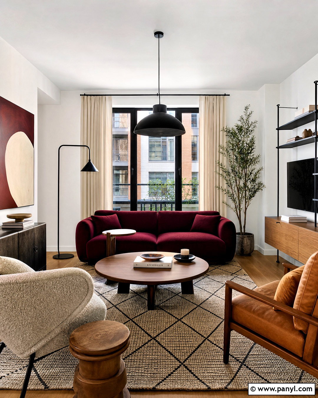 Burgundy Sofa In A Neutral Apartment - 20 burgundy interior design ideas