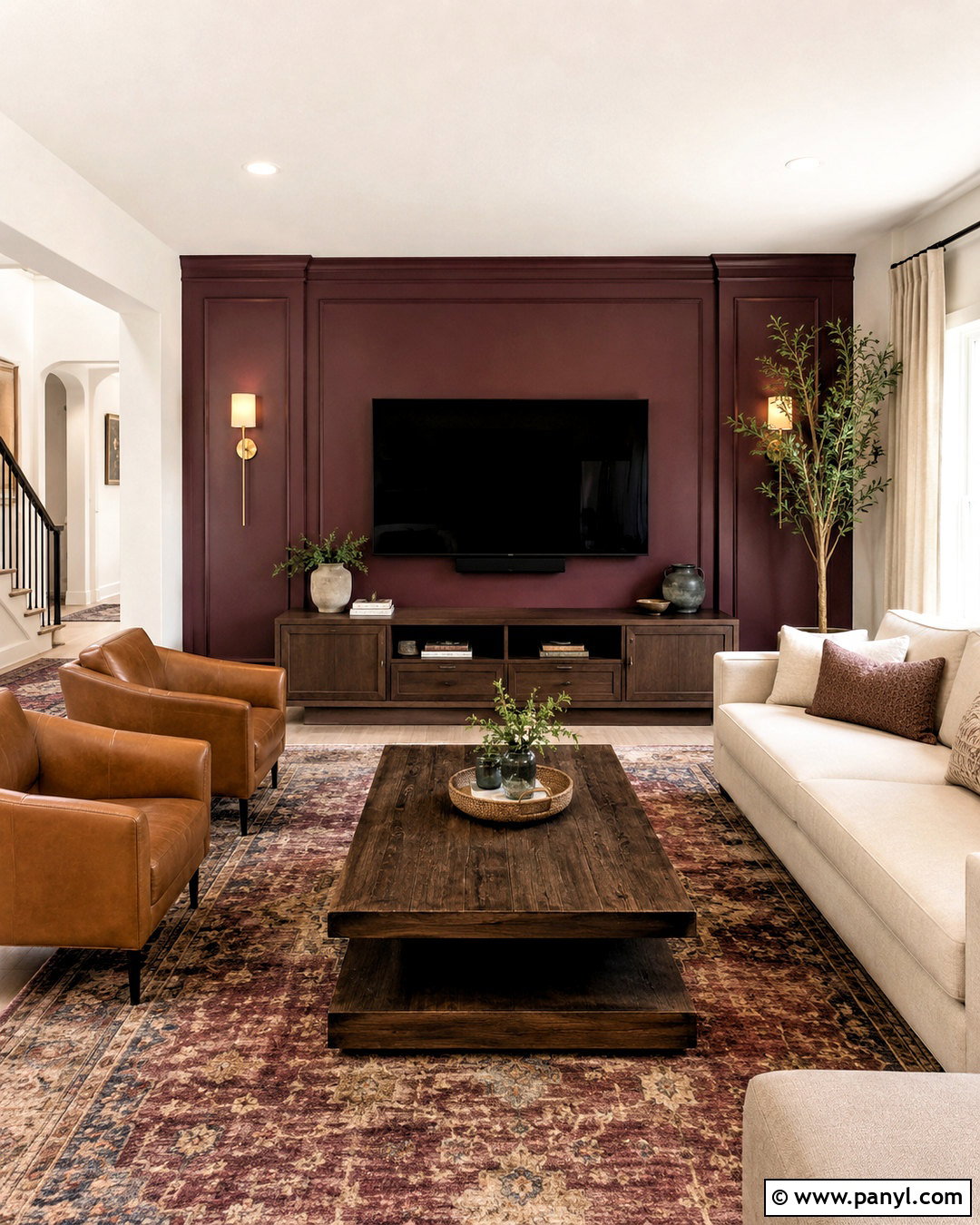 Burgundy TV Wall - 35 tv wall color ideas