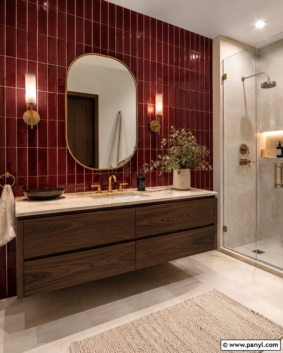 Burgundy Tile Bathroom Accent Wall - 20 Red Accent Wall Bathroom Ideas