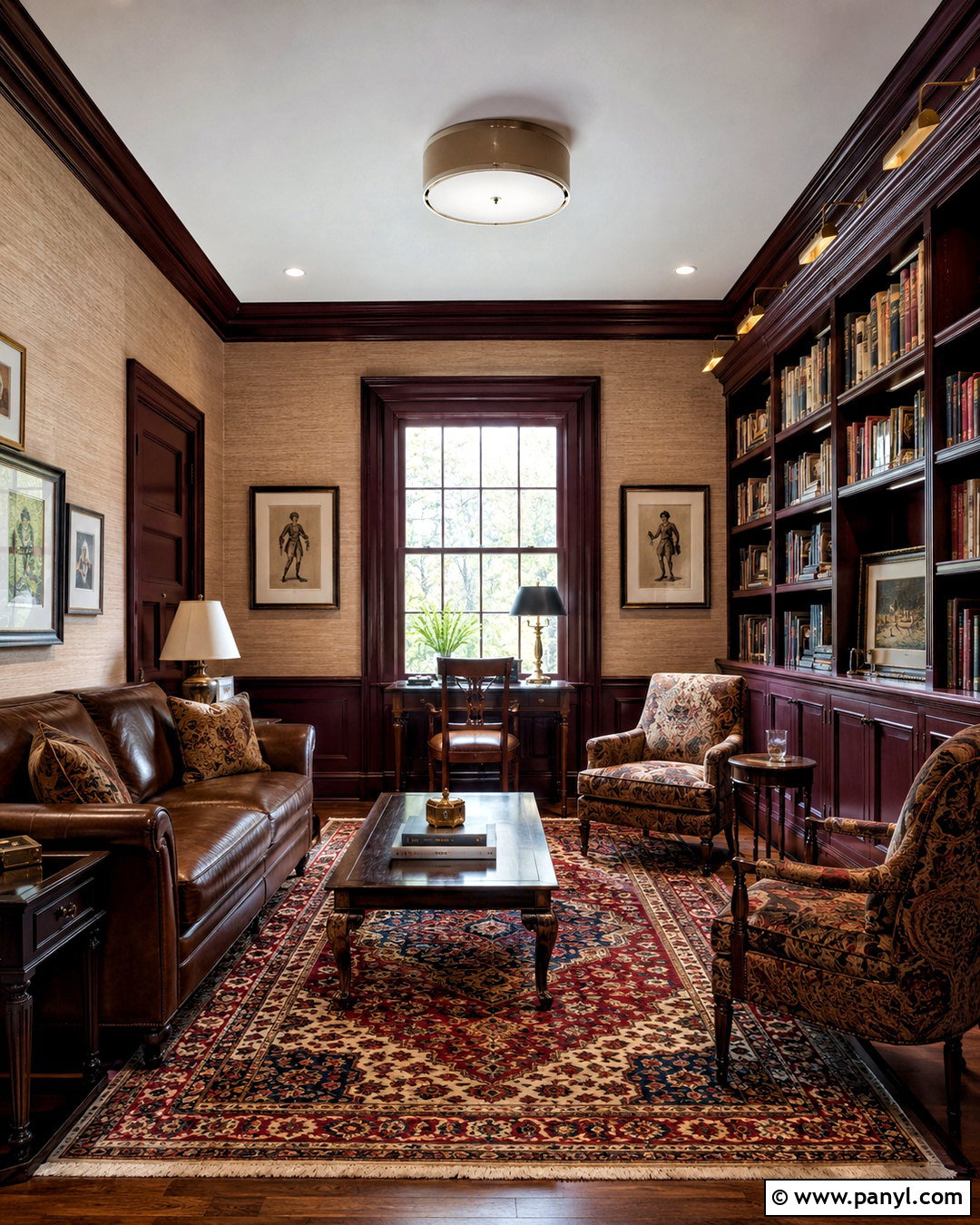 Burgundy Trim Home Library - 20 non white trim interior ideas
