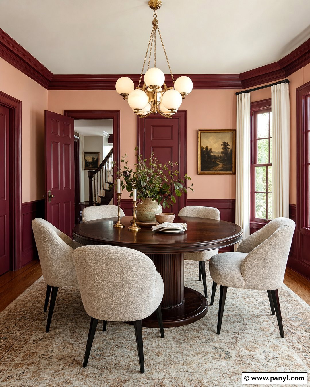 Burgundy Trim With Blush Walls - 45 darker trim lighter walls