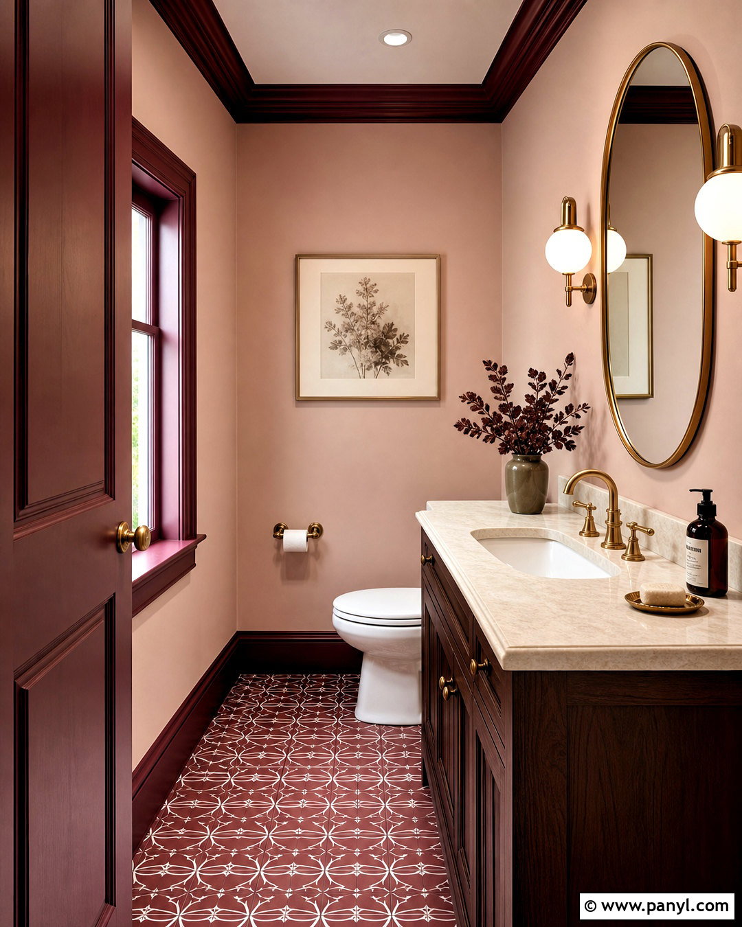 Burgundy Trim With Blush Walls - 20 contrasting trim interior ideas