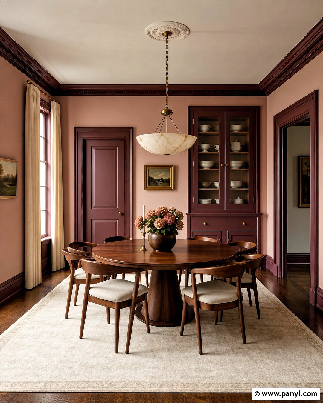 Burgundy Trim With Blush Walls - 20 painted trim darker than walls