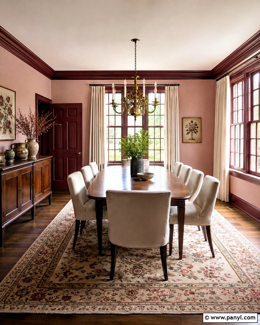 Burgundy Trim With Blush Walls - 40 dark trim light walls