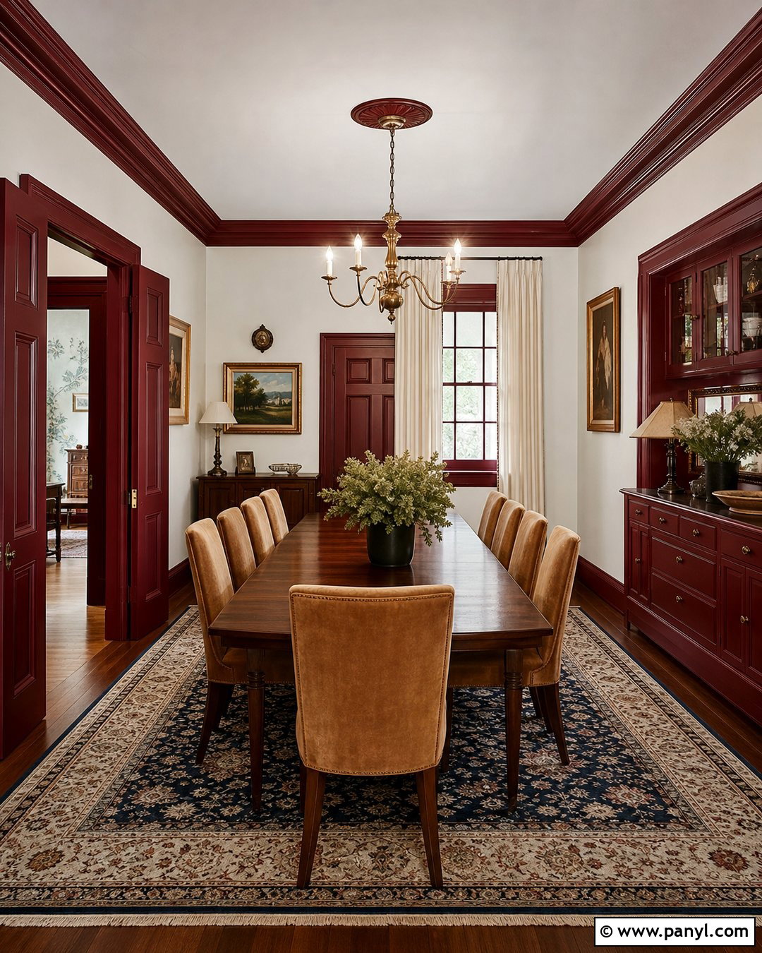 Burgundy Trim With White Walls - 25 White Wall Colored Trim Ideas
