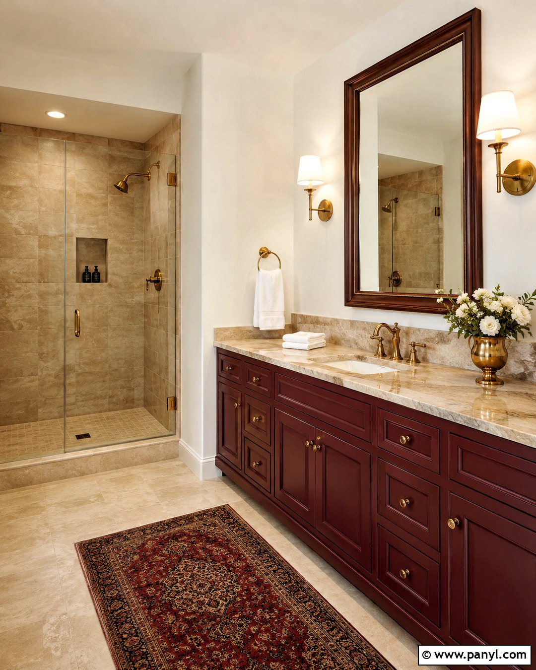 Burgundy Vanity With Beige Bathroom Tiles - 20 What Color Goes With Beige Bathroom Tiles