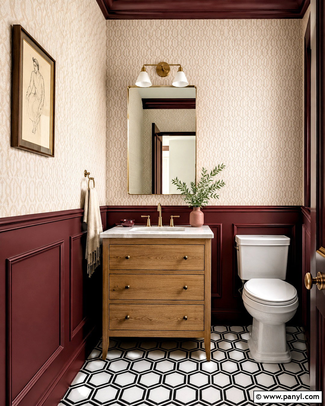 Burgundy Wainscoting Powder Room - 20 burgundy powder room ideas