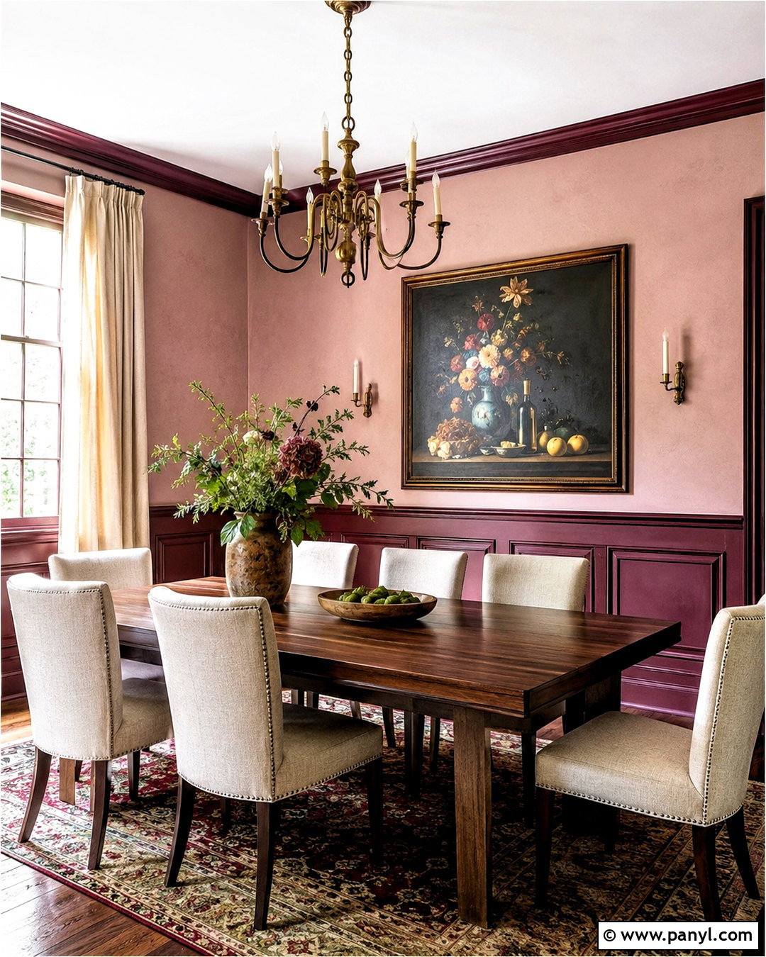 Burgundy Wainscoting With Warm Pink Walls - 20 painted wainscoting ideas color schemes