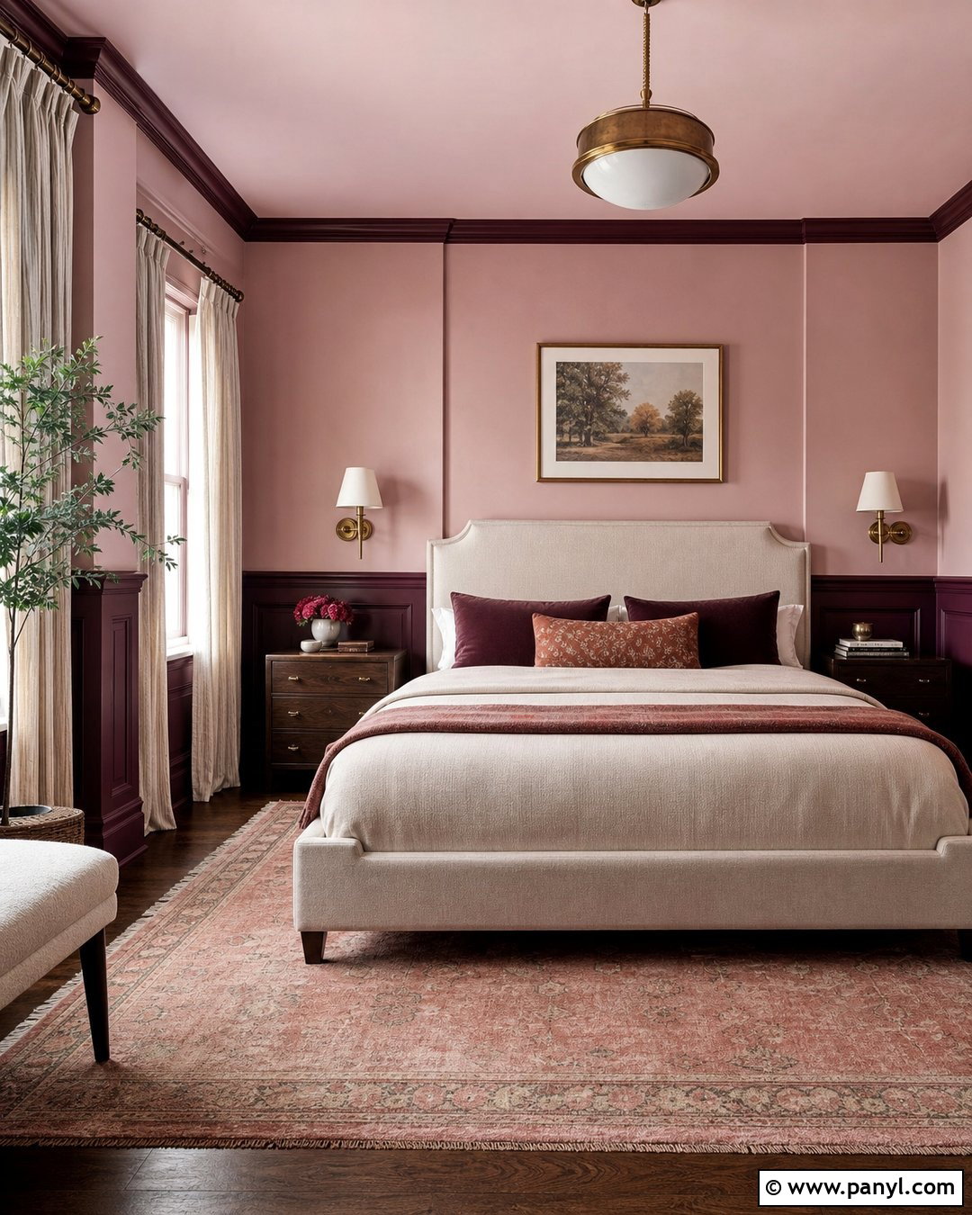 Burgundy Wall Moulding With Dusty Pink Walls - 25 Wall Moulding Color Ideas