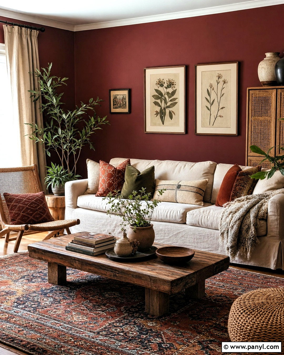 Burgundy Walls With Boho Decor - 20 burgundy walls living room ideas