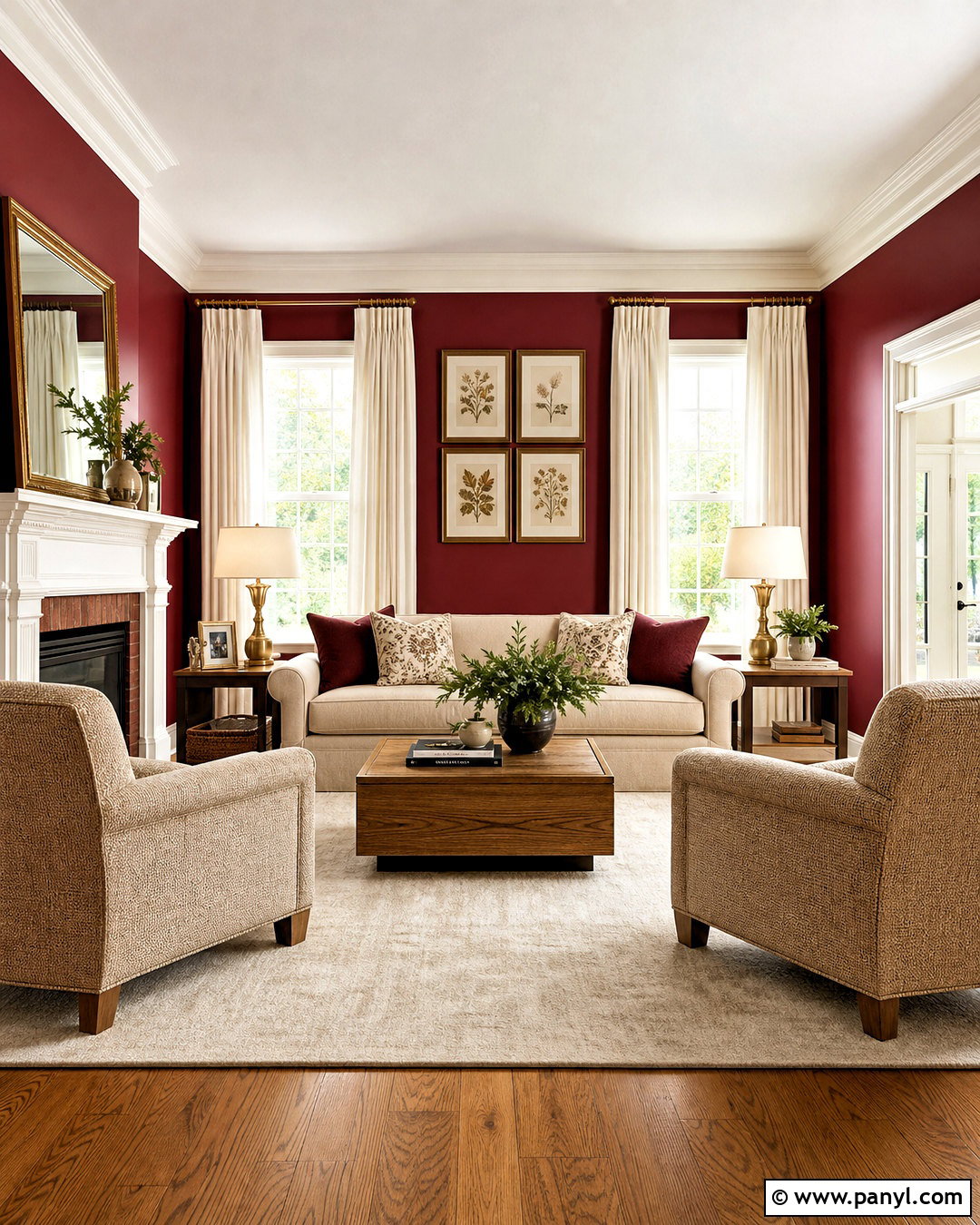 Burgundy Walls With Cream Sofa - 20 burgundy walls living room ideas