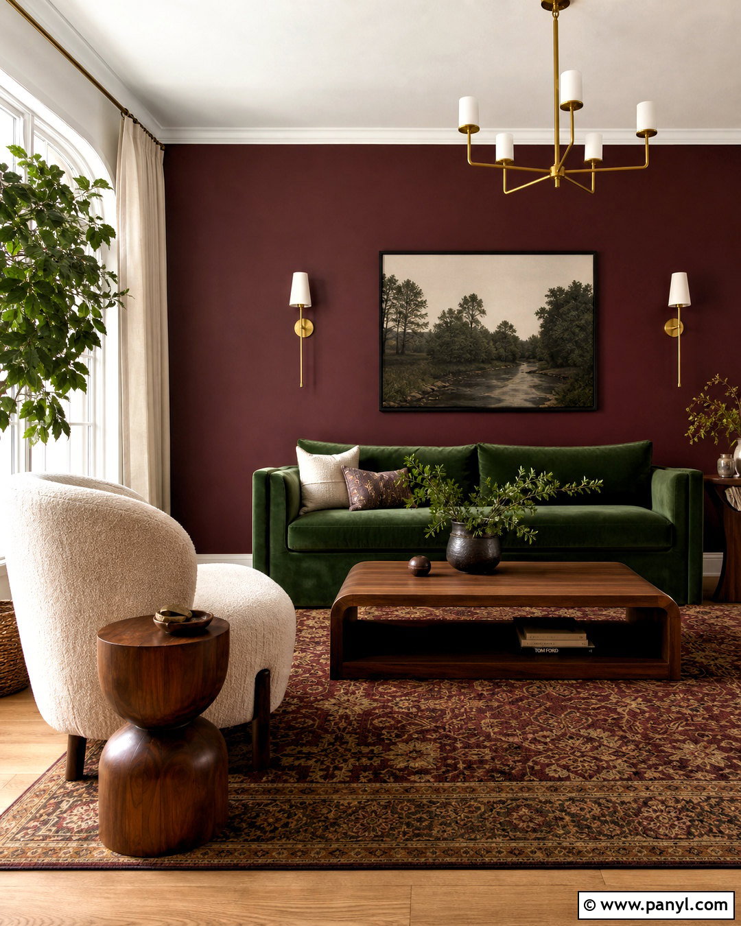 Burgundy Walls With Dark Green Sofa - 20 burgundy walls living room ideas