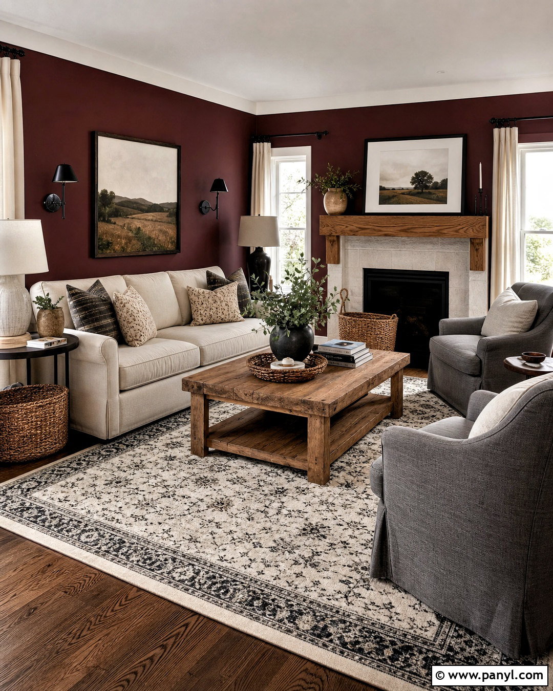 Burgundy Walls With Farmhouse Decor - 20 burgundy walls living room ideas