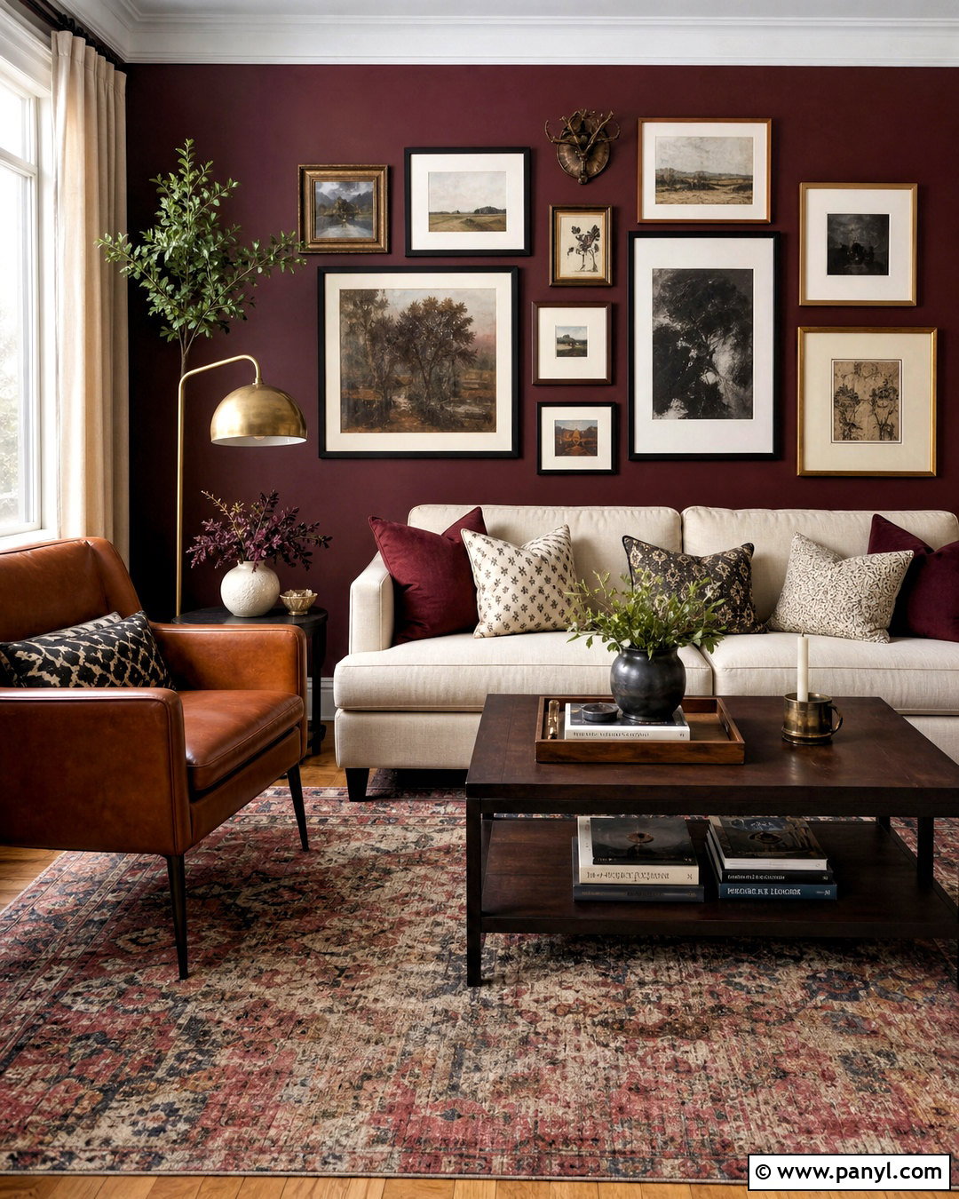 Burgundy Walls With Gallery Wall - 20 burgundy walls living room ideas