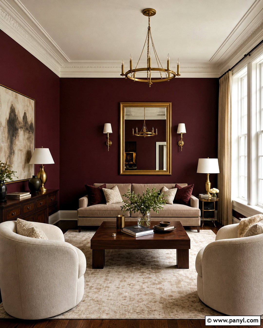 Burgundy Walls With Gold Decor - 20 burgundy walls living room ideas