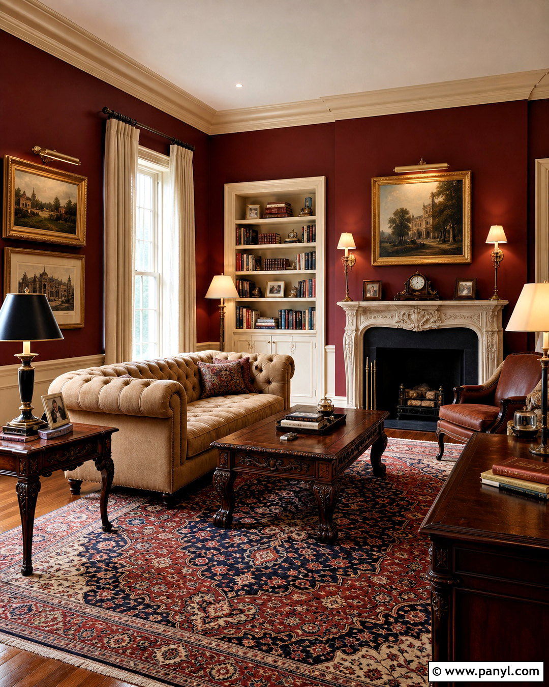 Burgundy Walls With Ivory Trim - 20 traditional wall painting ideas