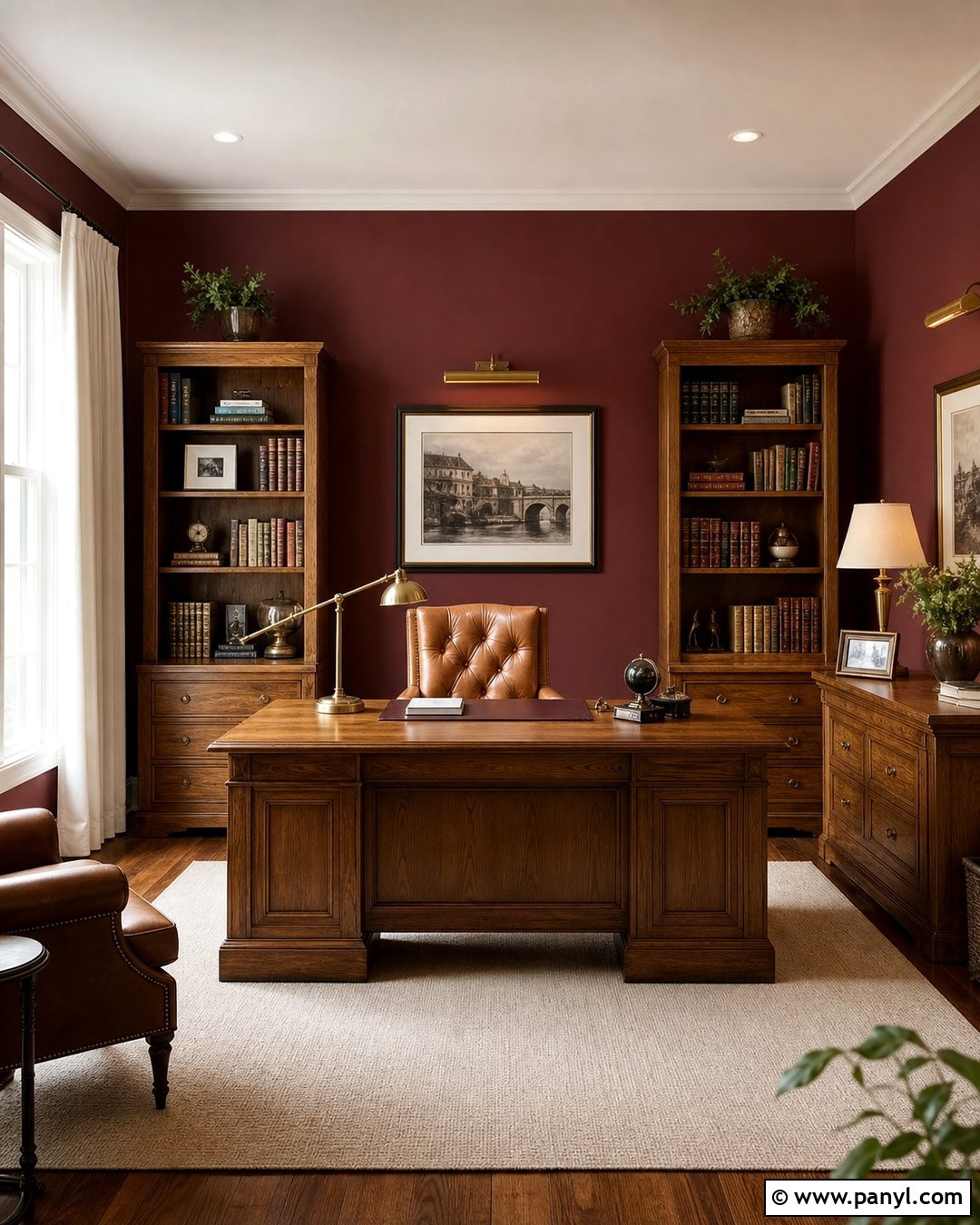 Burgundy Walls With Medium Oak Furniture - 25 Wall Colour With Wooden Furniture Ideas