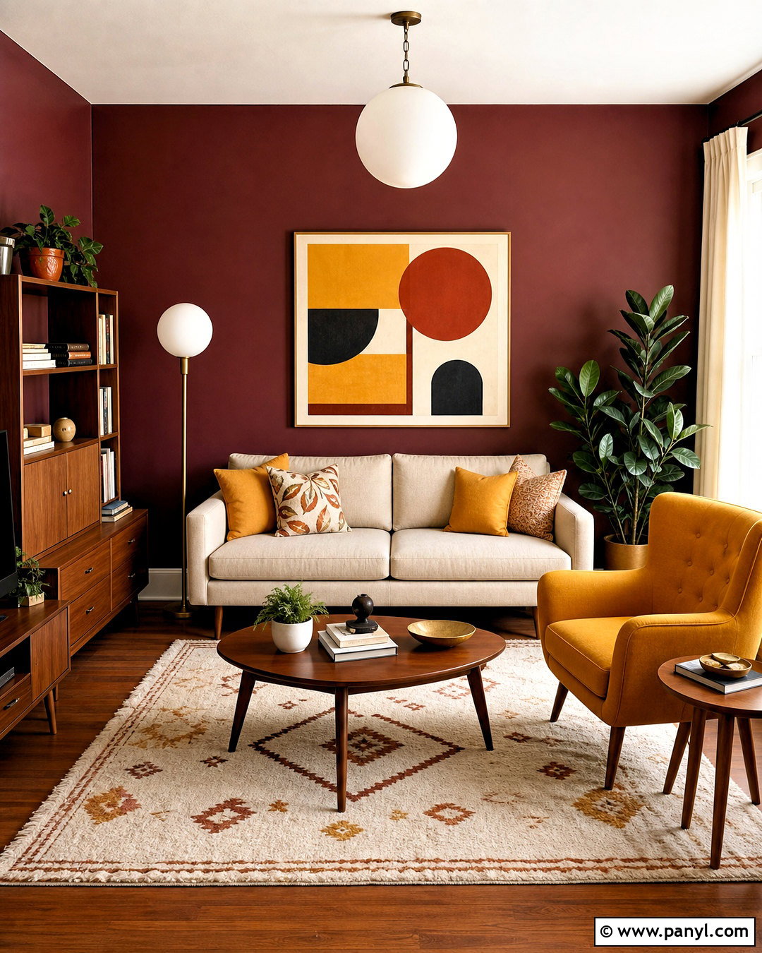 Burgundy Walls With Mustard Yellow Decor - 20 burgundy walls living room ideas