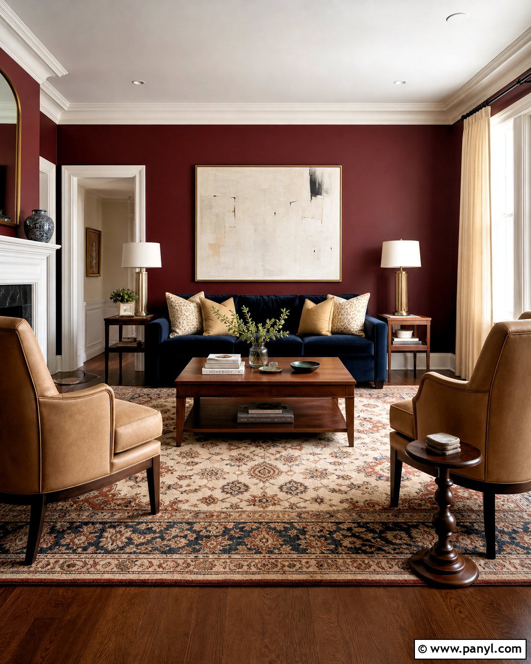 Burgundy Walls With Navy Furniture - 20 burgundy walls living room ideas