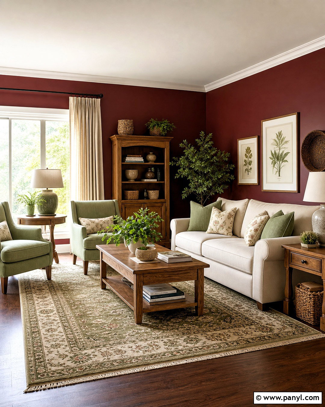 Burgundy Walls With Sage Green Decor - 20 burgundy walls living room ideas