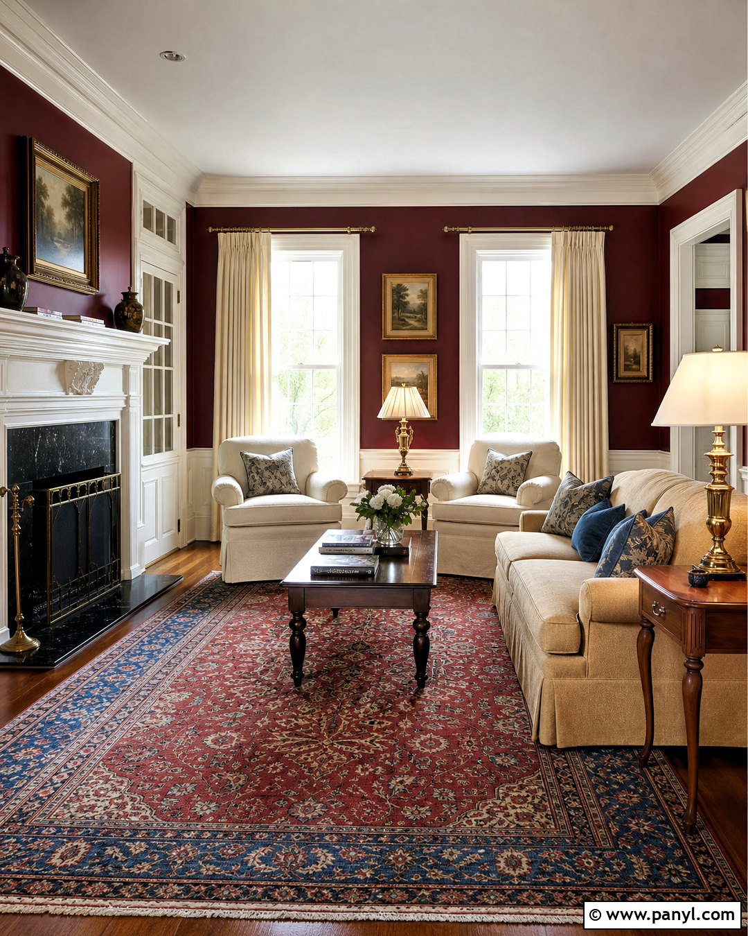 Burgundy Walls With White Trim - 20 burgundy walls living room ideas