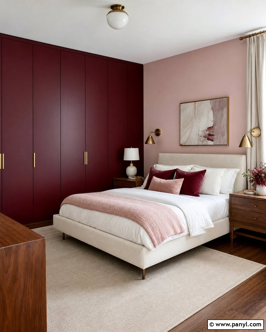 Burgundy Wardrobe With Pale Pink Walls - 25 Wardrobe And Wall Color Combination Ideas
