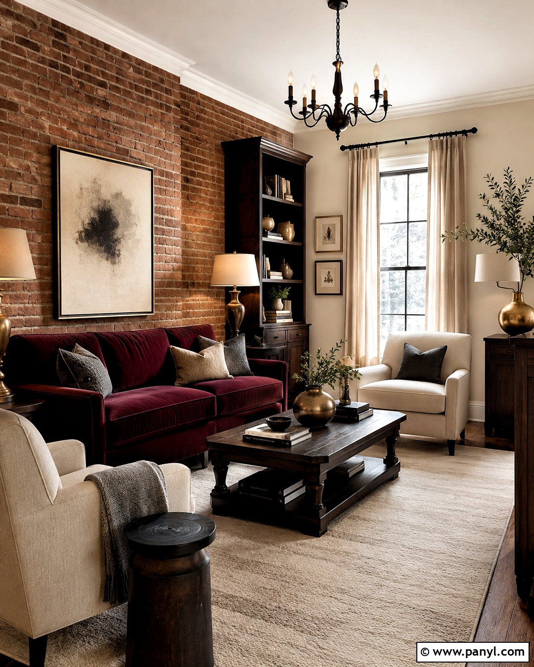 Burgundy With A Brick Wall - 20 What Color Goes With Brick Wall Ideas