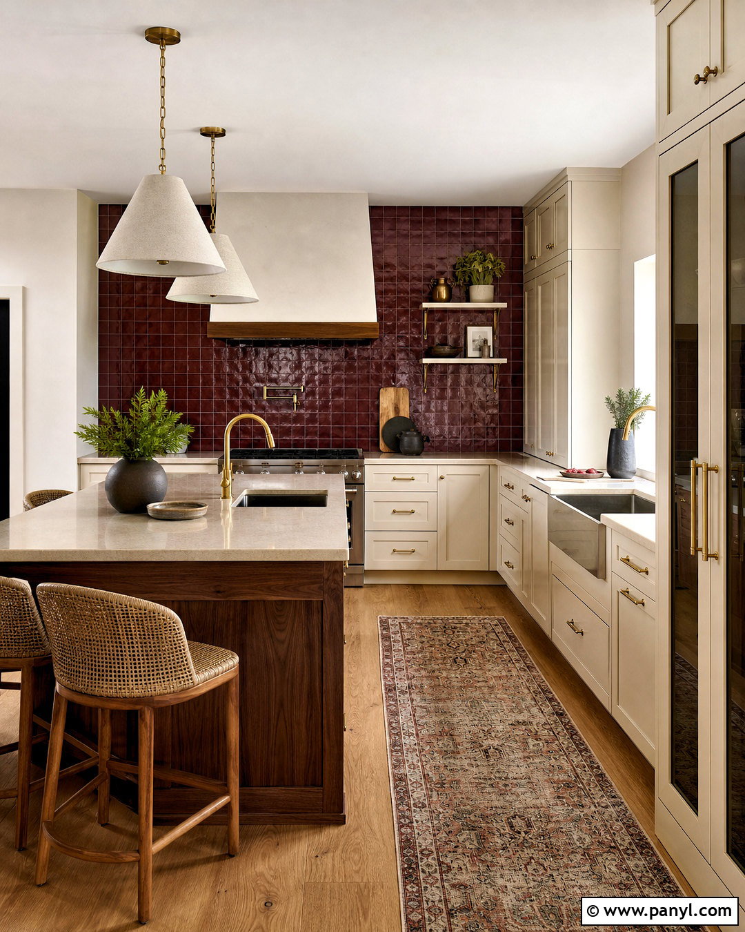 Burgundy Zellige Tile Backsplash - 20 red backsplash kitchen ideas