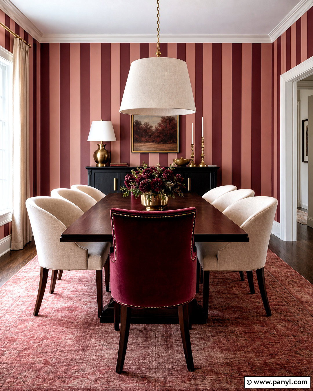 Burgundy and Blush Striped Wallpaper Dining Room - 20 pink and red stripes wallpaper ideas