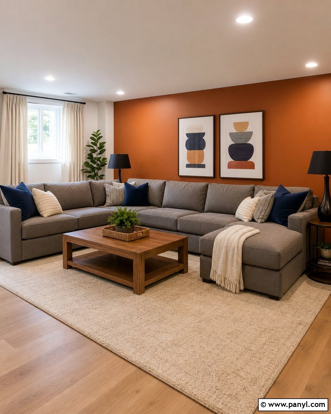 Burnt Orange Accent Wall Basement Family Room - 20 Orange Accent Wall Basement Ideas
