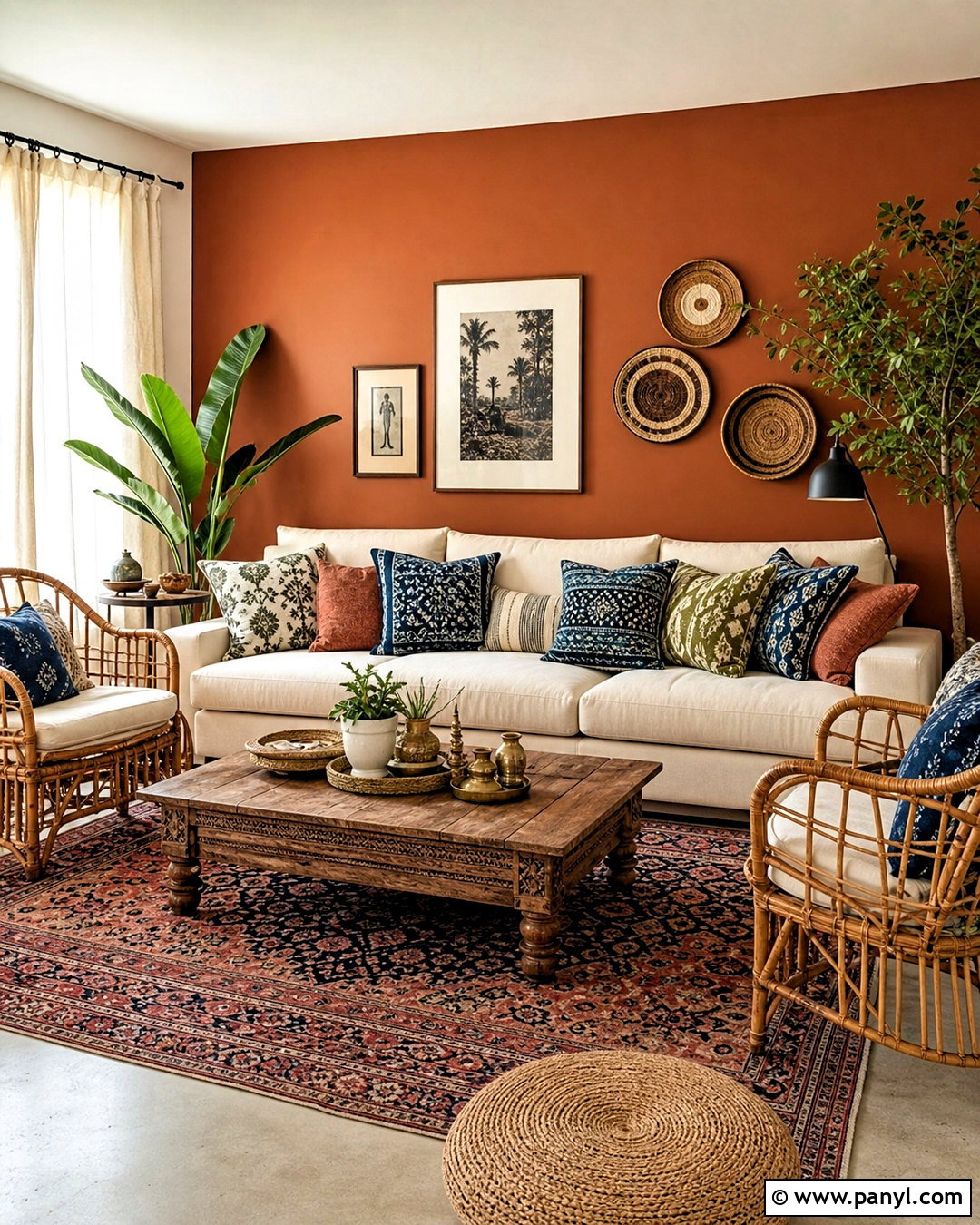 Burnt Orange Accent Wall Boho Living Room - 20 burnt orange accent wall living room ideas