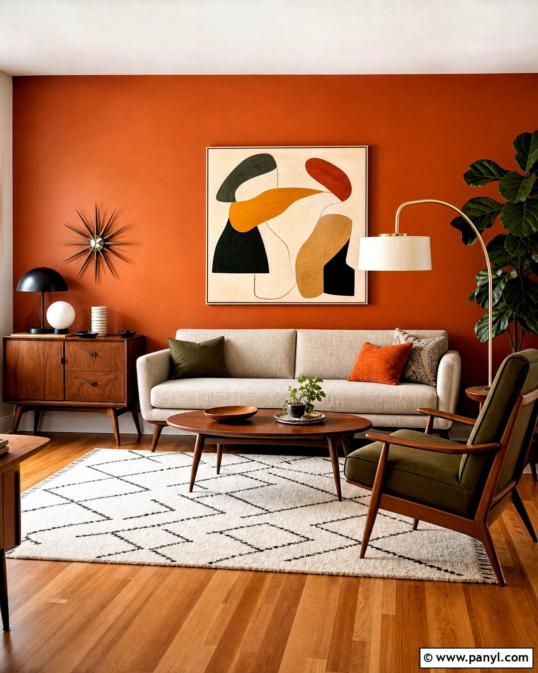 Burnt Orange Accent Wall Midcentury Modern Living Room - 20 burnt orange accent wall living room ideas