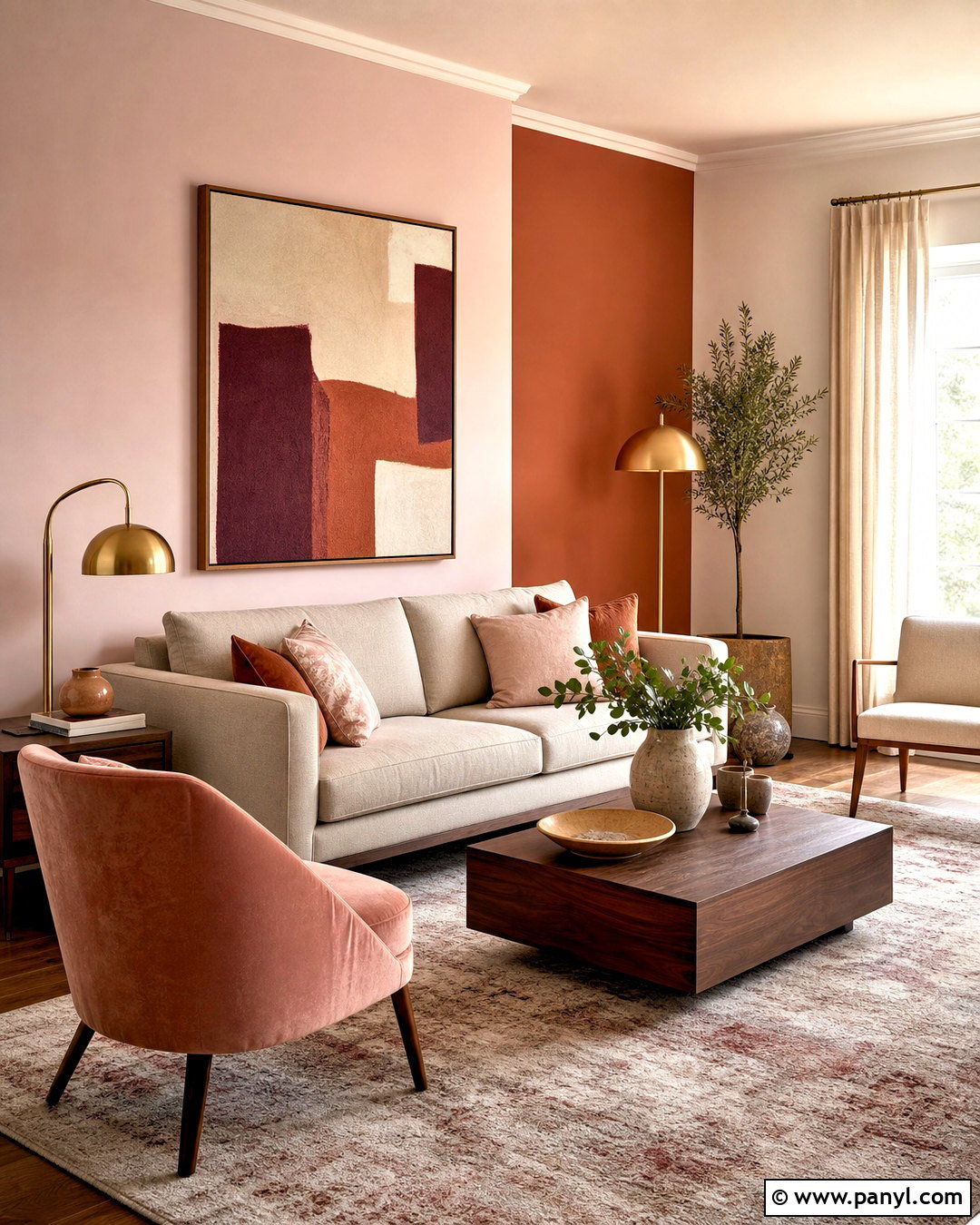Burnt Orange Accent Wall With Blush Pink - 20 burnt orange accent wall living room ideas